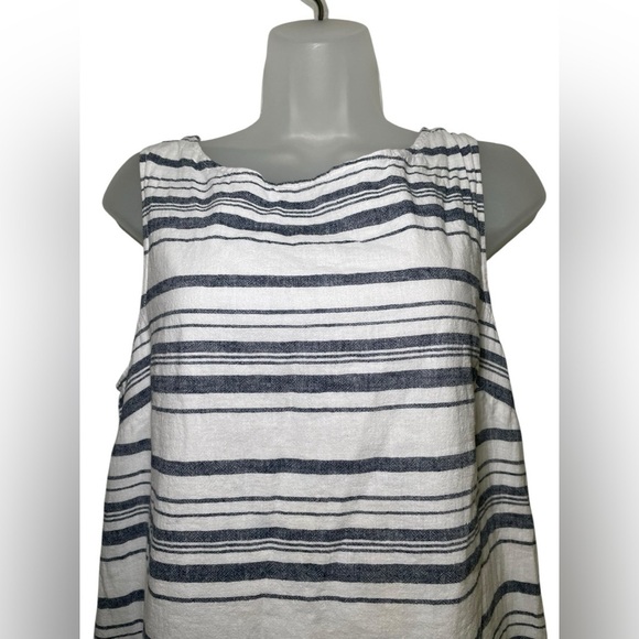 Beachlunchlounge Linen Cotton Blend White Blue Stripe Dress Size Large - Picture 4 of 6